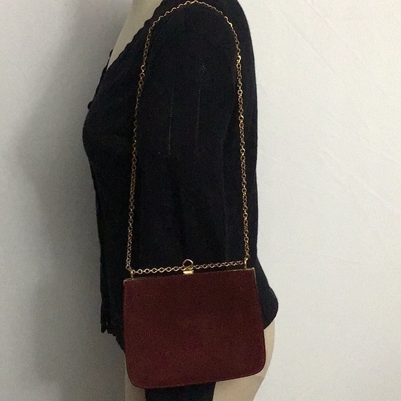 VTG 1960s Nicholas Reich Suede Evening Bag Oxblood - Picture 1 of 8